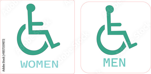 Restroom toilet icon set. A modern minimalist toilet logo showing a male figure on the left and a female figure on the right, separated by a vertical line, designed in clean black.