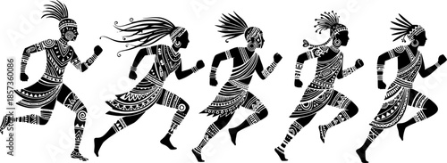 mayan and aztec tribal warrior masks, black vector art set