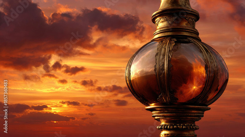 Stunning thai temple stands majestically during golden hour showcasing intricate details and warm hues in sky