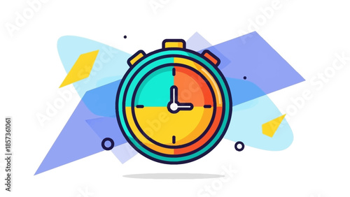 Colorful Stopwatch Illustration With Dynamic Abstract Background.