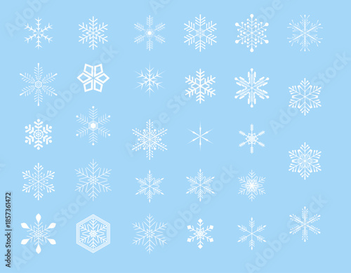 冬のイラスト素材　雪の結晶のセット　白・White