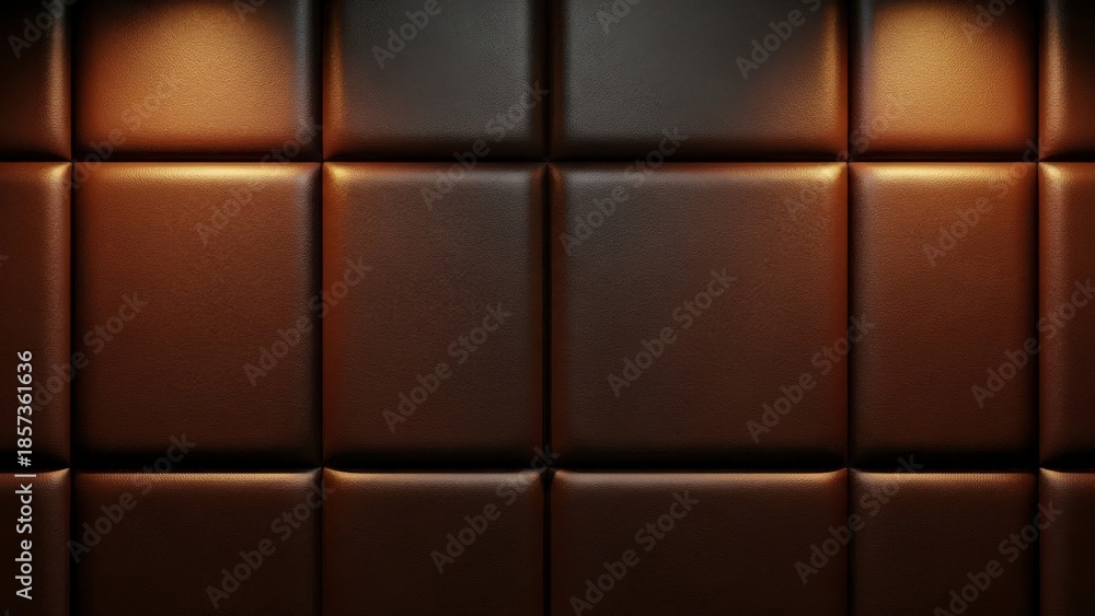 Fototapeta premium Elegant Brown Leather Upholstery with Warm Spotlights Creating a Luxurious Textured Background.