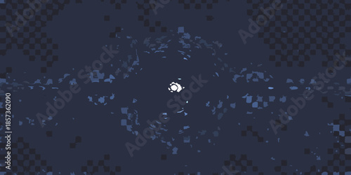 Abstract pixelated vortex with a bright central light source dark blue tones
