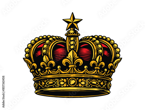 Ornate royal golden crown with star and jewels for royalty.