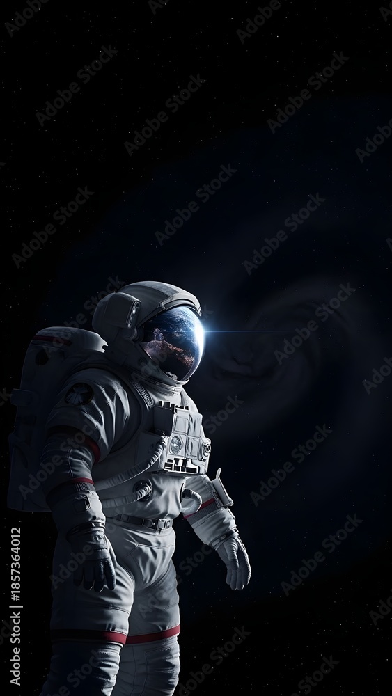 Naklejka premium Astronaut Floating in Dark Space Vertical