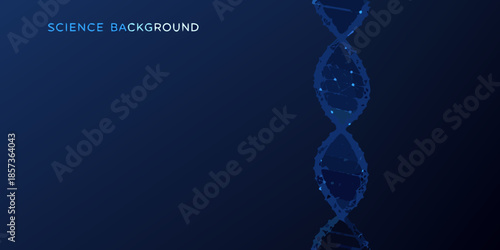 A blue abstract background featuring a glowing double helix dna structure