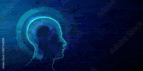 Digital mind a human profile overlaid with a glowing futuristic circuit pattern
