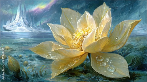 Glowing Lotus Flower In Snowy Arctic Landscape