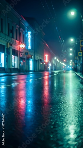 Neon City Street in Rain at Night Vertical