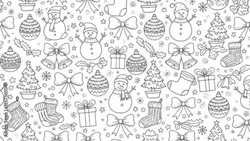Christmas Theme Line Art Vector Design Background in white background