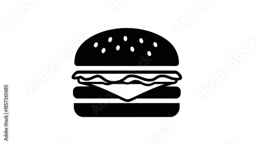 Burger Icon: Simple, bold burger icon perfect for branding, applications and web design.  A graphic representation of a delicious burger. 