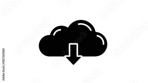 Cloud Download Icon: An abstract cloud symbol with a downward arrow indicates the action of downloading information, file transfer, and data management.