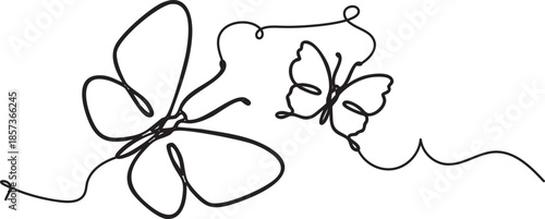Mother and Baby Butterfly Concept in Continuous Line Art Style