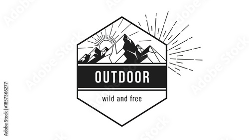 Outdoor Wild and Free Mountain Landscape Emblem.