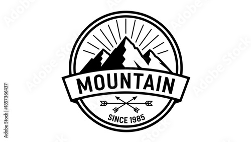 Vintage Mountain Logo Emblem with Arrows and Text.