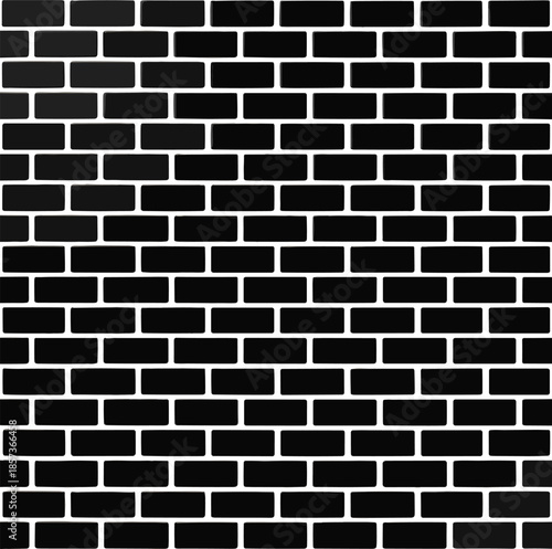 Seamless black brick wall texture pattern, realistic masonry background illustration for construction, architecture, modern design, industrial surface concept