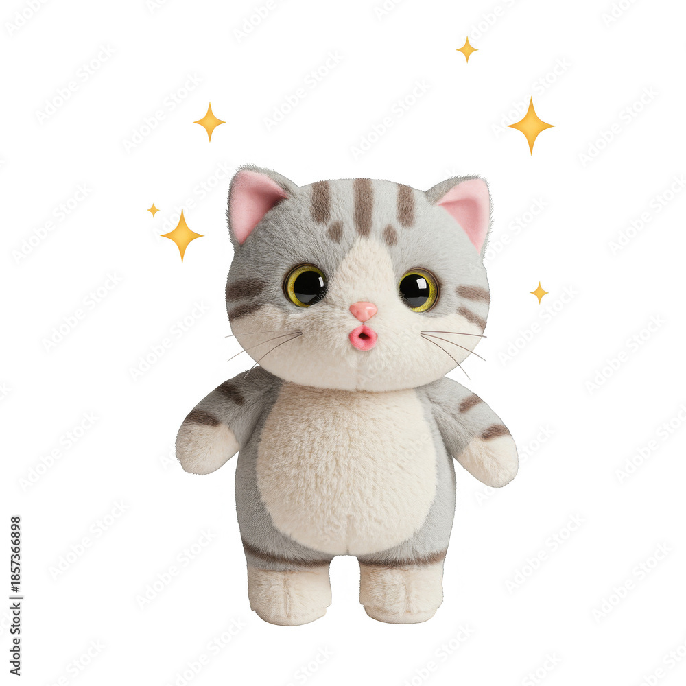 Fototapeta premium Gray Striped Kitten Plush Toy on Transparent Background