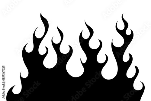 Black Flame Silhouette Graphic, Tribal Fire Vector Element on White Background