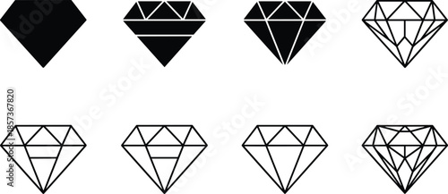 Vector Icon Set Representing Diamond Gemstone Variants Jewelry Design Luxury Quality Standards High Value Rewards and Digital Asset Concepts