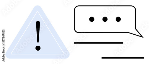 Exclamation mark inside a triangle alongside a speech bubble with ellipses. Ideal for communication, warnings, alerts, notifications, instructions, critical messages, or urgent reminders in a simple