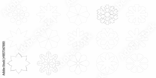 Collection of delicate floral and geometric line drawings in grayscale