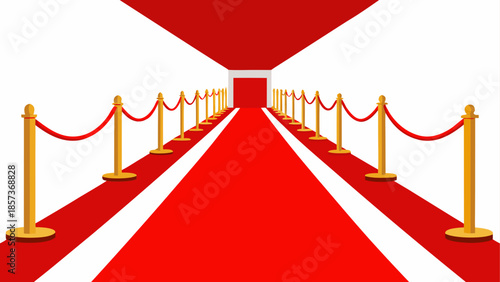 A luxury 3d illustration of a red carpet on a white background leading to a VIP Hollywood movie premiere for an exclusive gala event celebrating success and fame