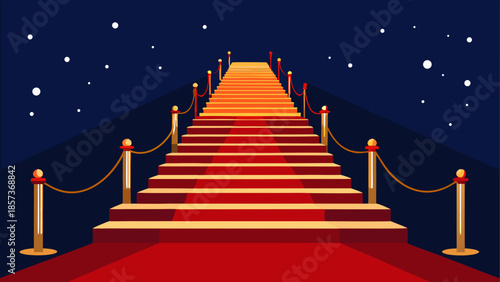 Luxury red carpet stairs on white, black, and dark backgrounds symbolize a VIP gala entrance for a prestige Hollywood movie premiere award celebration