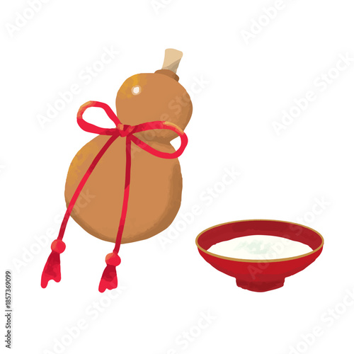 かわいい瓢箪と盃のイラスト