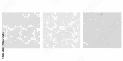 Abstract triptych featuring gray and white textured panels with irregular patterns