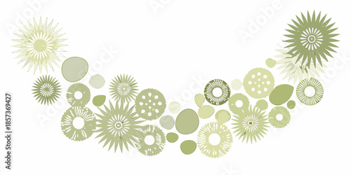 An arrangement of delicate green floral shapes and circular patterns