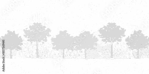 A grayscale silhouette of trees against a light background showcasing nature