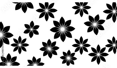 Simple modern black and white geometric flower seamless pattern vector background