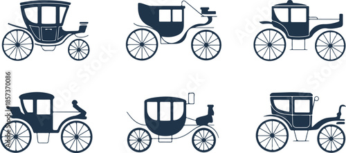 Vintage horse drawn carriage silhouette set historical transport illustration