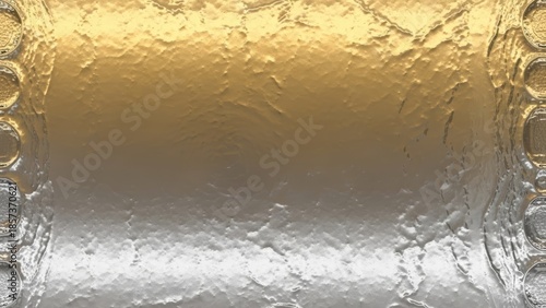 Luxury abstract metallic glass texture background featuring a reflective glass surface with a smooth gold to silver gradient. Elegant premium design ideal for branding, advertising