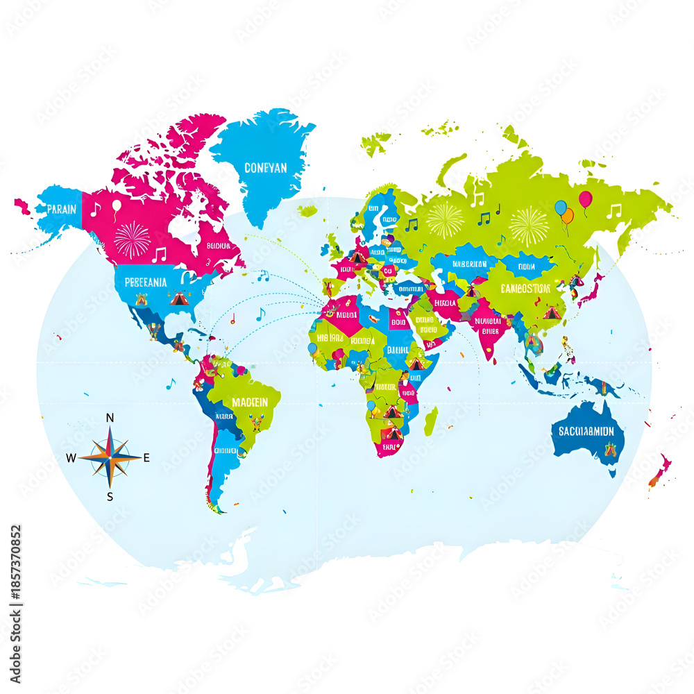 Fototapeta premium colorful world map with compass