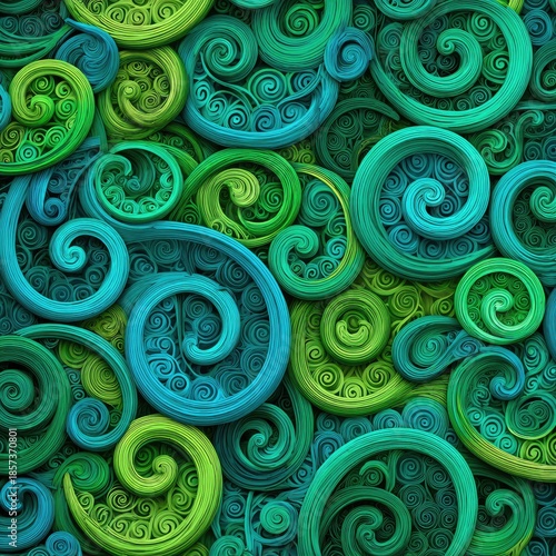 Abstract Pattern With Green And Teal Spirals