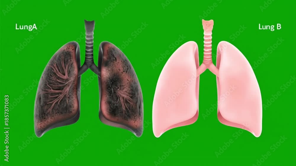 Healthy vs Smokers Lungs Comparison Concept on Greenscreen Background ...