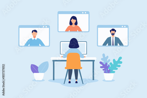 People connecting virtually in a video conference call working remotely