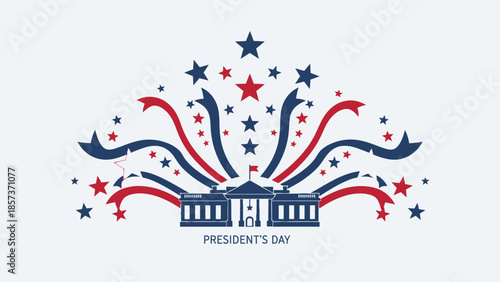Happy Presidents' Day Graphic with White House Stars and Ribbons