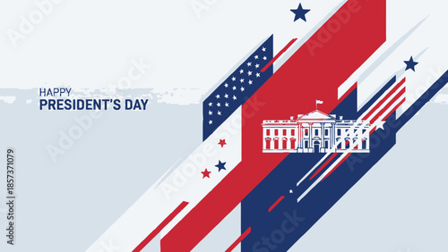 Happy Presidents Day - Abstract Patriotic Design with White House Icon