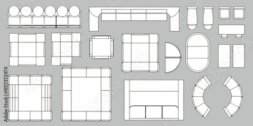 Architectural floor plan view showing furniture arrangement and room layout elements