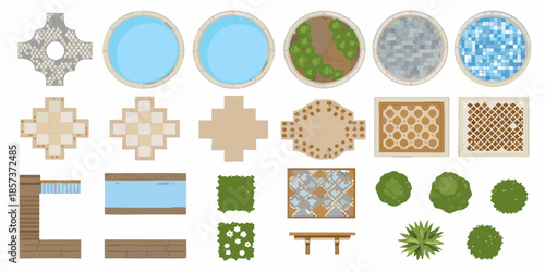 A collection of pixel art top down views of various tiles and objects