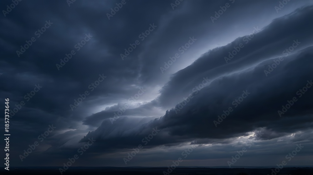 Obraz premium Dramatic Dark Storm Clouds Forming a Shelf Cloud Before Thunderstorm