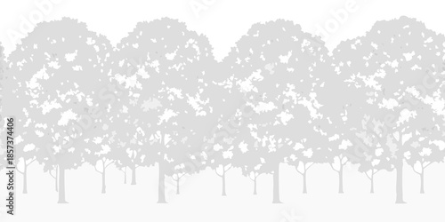 A grayscale depiction of a dense forest with many trees in silhouette