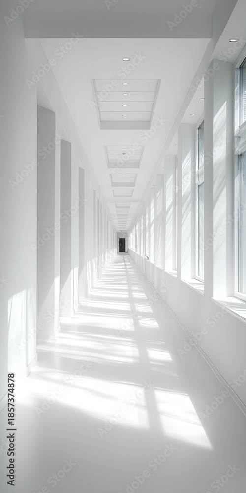Obraz premium All-white hallway filled with light and dark shadows