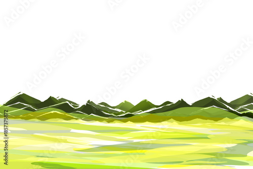 landscape with green grass and mountains without background