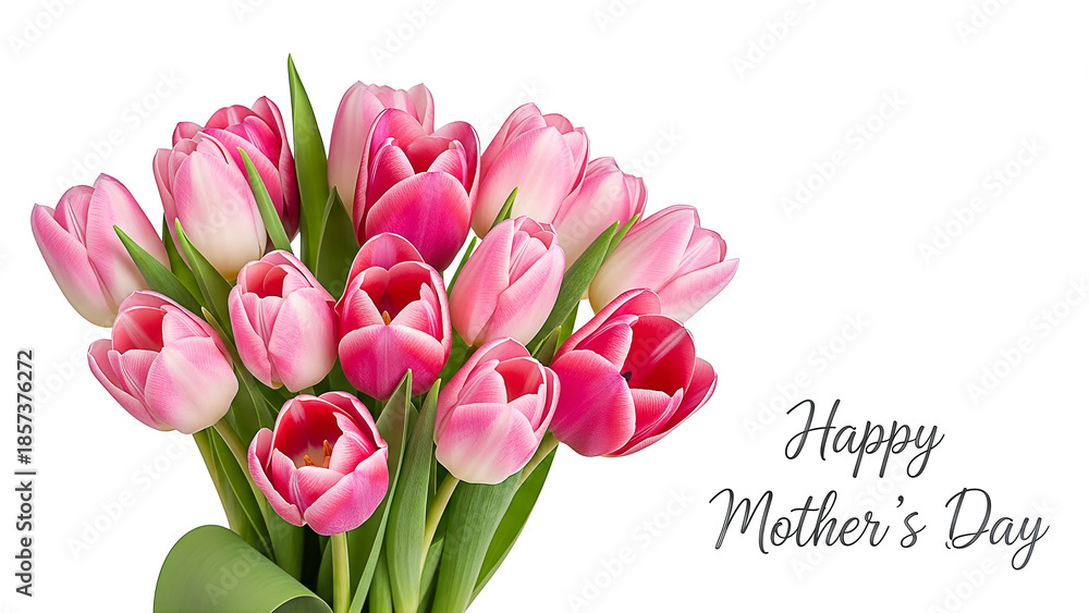 Fototapeta premium Pink Tulips Happy Mothers Day Card.