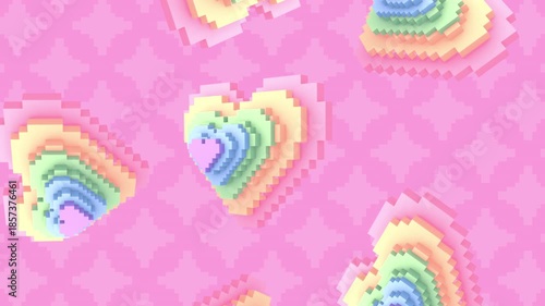 Abstract voxel rainbow heart pattern motion graphics. (loop)