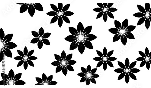Simple modern black and white geometric flower seamless pattern vector background