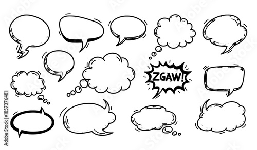 Cute colorful speech bubble doodle vector set for comics social media and messaging design